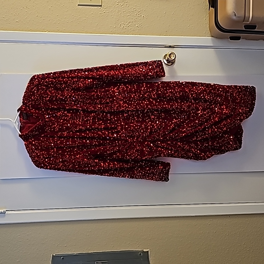 Holiday Ruched Red Sequin Dress